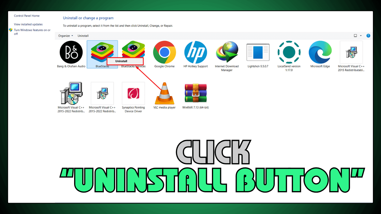 Click Uninstall Button